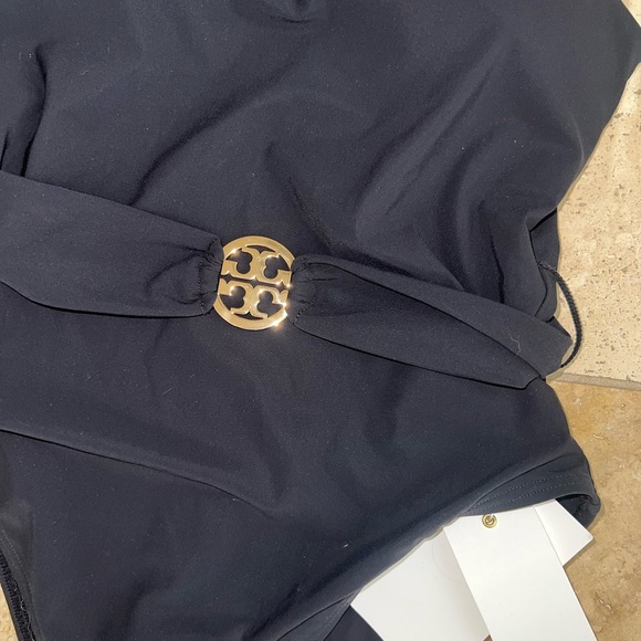 NWT Tory Burch Black Miller Plunge One Piece Swimsuit XS Authentic - Picture 2 of 4